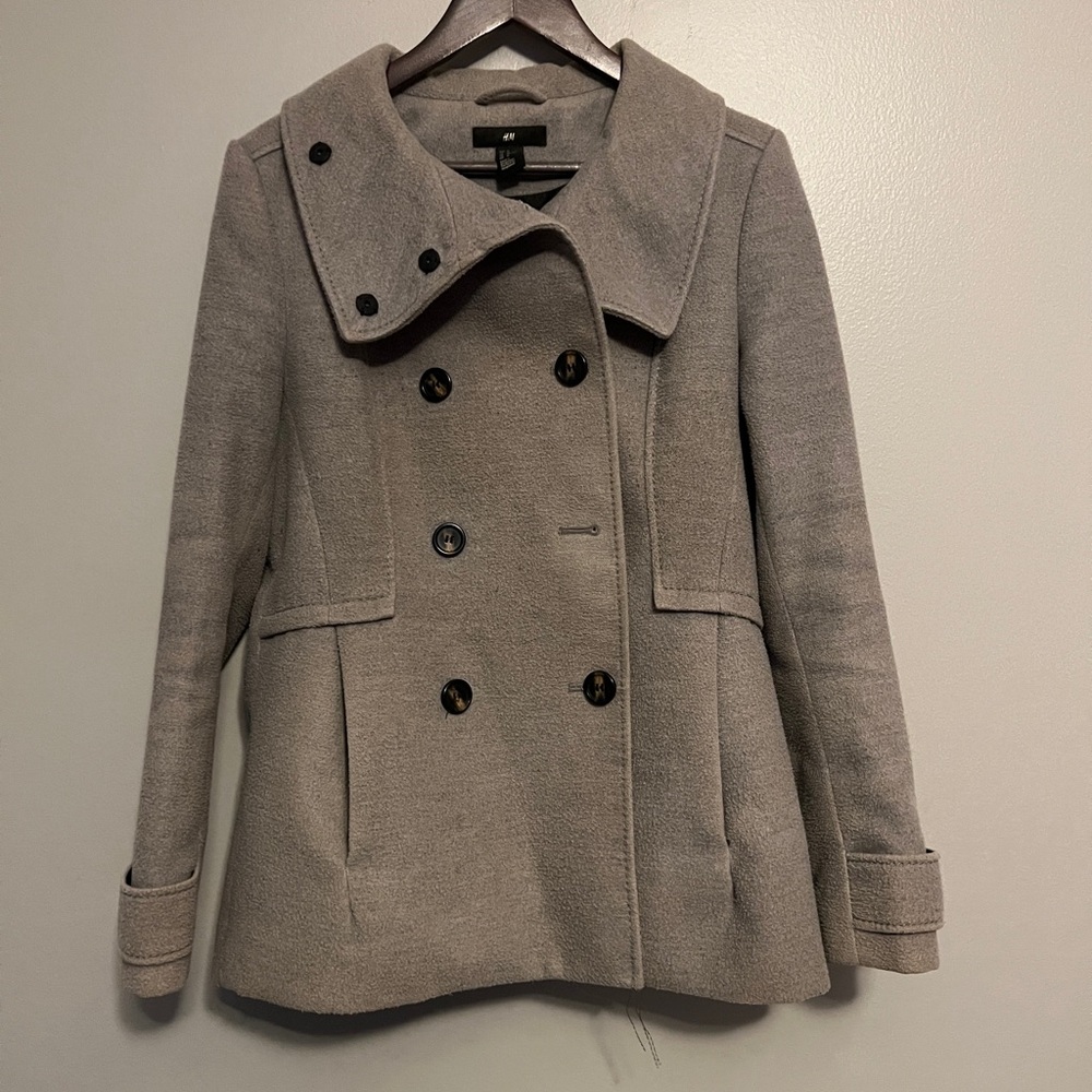 H&M Double-Breasted Grey Peacoat